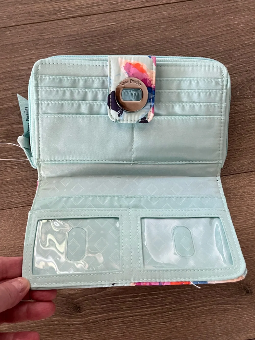 NWOT Vera Bradley Quilted Floral Accordion Turnlock Wallet in Aqua, Pink, Cream - Picture 7 of 13